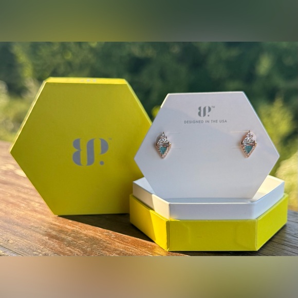 Bomb Party Jewelry - BP Bomb Party RBP5754 Beautiful Dreamer Earrings Rose Gold Aqua Blue Quartz NEW